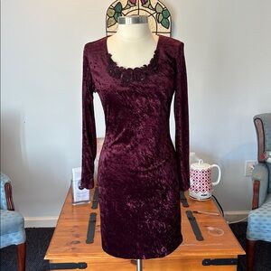 Velvet Long Sleeve Dress with Floral Neckline
